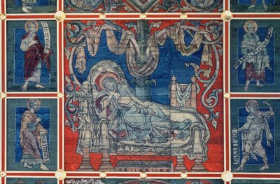ジェシーの眠り、ジェシーの木の塗られた天井の詳細、c.1240-50（パネル上のテンペラ）（112353および114784も参照） 作： German School
